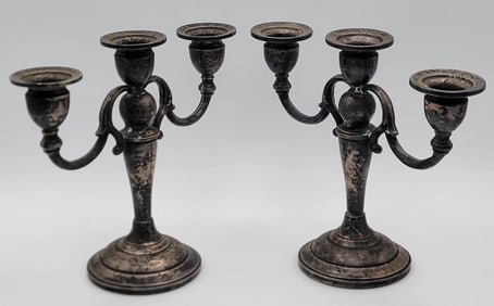 Pair Of Hamilton Weighted Sterling Silver 3-Light Candelabras