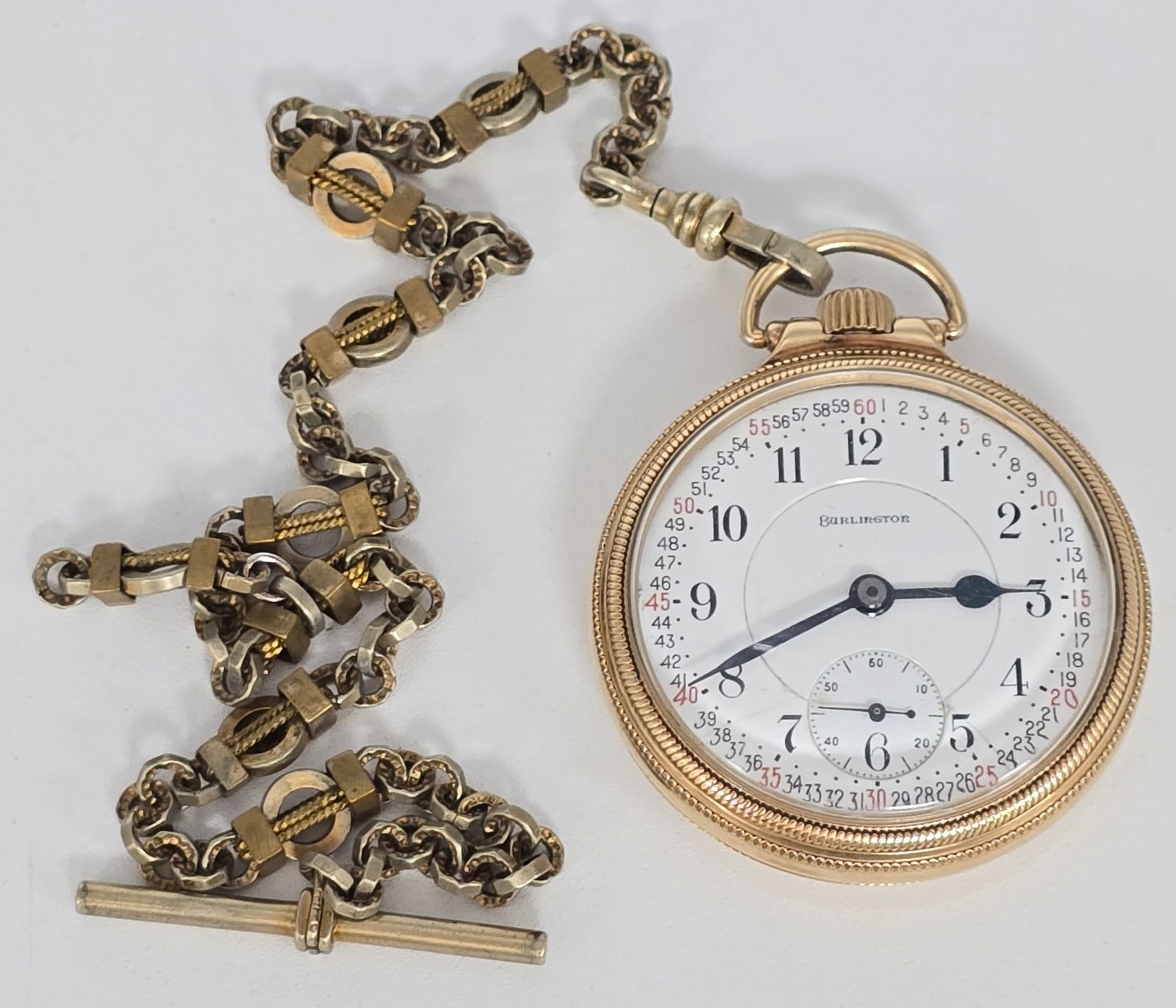 1919 Illinois/Burlington Grade 107 Open Face Pocket Watch: 1919 Illinois/Burlington Grade 107 Pocket Watch. The 21 jewel size 16 open face watch is in good running condition. Comes in a 10k gold filled Star Case Company case, the face has a couple small hairl
