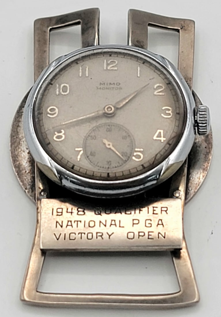 Sterling Silver & Precium Watch Money Clip Owned By PGA Golfer Charles Penna: Sterling Silver & Precium Watch Money Clip Owned By PGA Golfer Charles "Charley" Penna. The money clip comes with a Mimo watch attached, watch is running. The clip measures 2-3/8" across x 1-1/2" wide