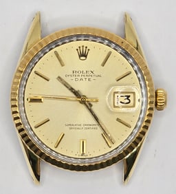 1970's Men's Rolex Oyster Perpetual Date 14k Gold Shell Case Wrist Watch