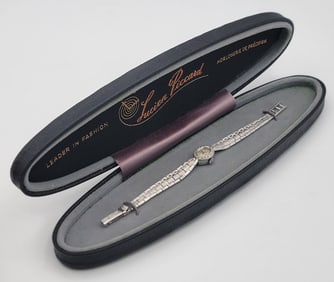Vintage Ladies Lucien Piccard 14K White Gold Case & Band Diamond Wristwatch