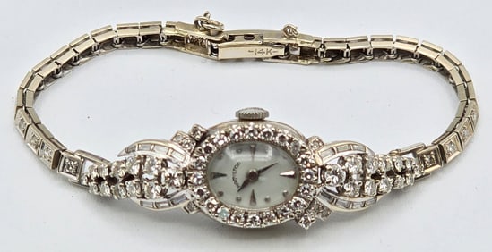 Vintage Ladies Hamilton 14K White Gold Case & Band Diamond Wristwatch