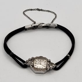 Vintage Ladies Swiss Tradition 14K White Gold Diamond Wristwatch