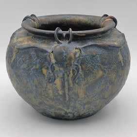 Ephraim Faience Art Pottery Rhinoceros Beetle Vase