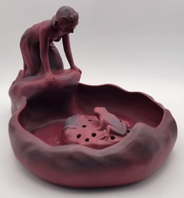 Van Briggle Pottery "Lady Of The Lake" Bowl & Frog Flower Holder