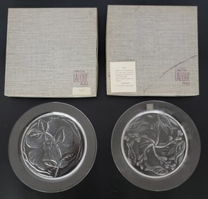 1966 & 1967 Lalique Crystal Annual Plates NIB