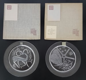 1968 & 1969 Lalique Crystal Annual Plates NIB