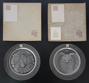 1970 & 1971 Lalique Crystal Annual Plates NIB