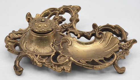 Vintage Art Nouveau Brass Inkwell