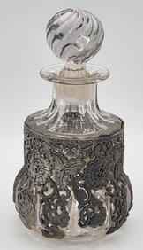 Antique Glass Perfume Bottle With Metal Filigree