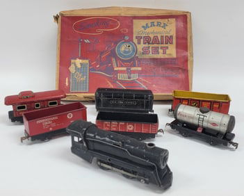Vintage Marx Wind-Up Mechanical Smoking Train Set In Box