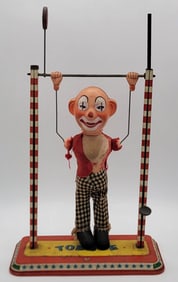 Vintage Ohio Art Toe-Joe Tin Litho & Plastic Mechanical Acrobat Toy