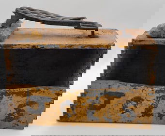 Antique Painted Wood & Cast Iron Shoe Shine Box