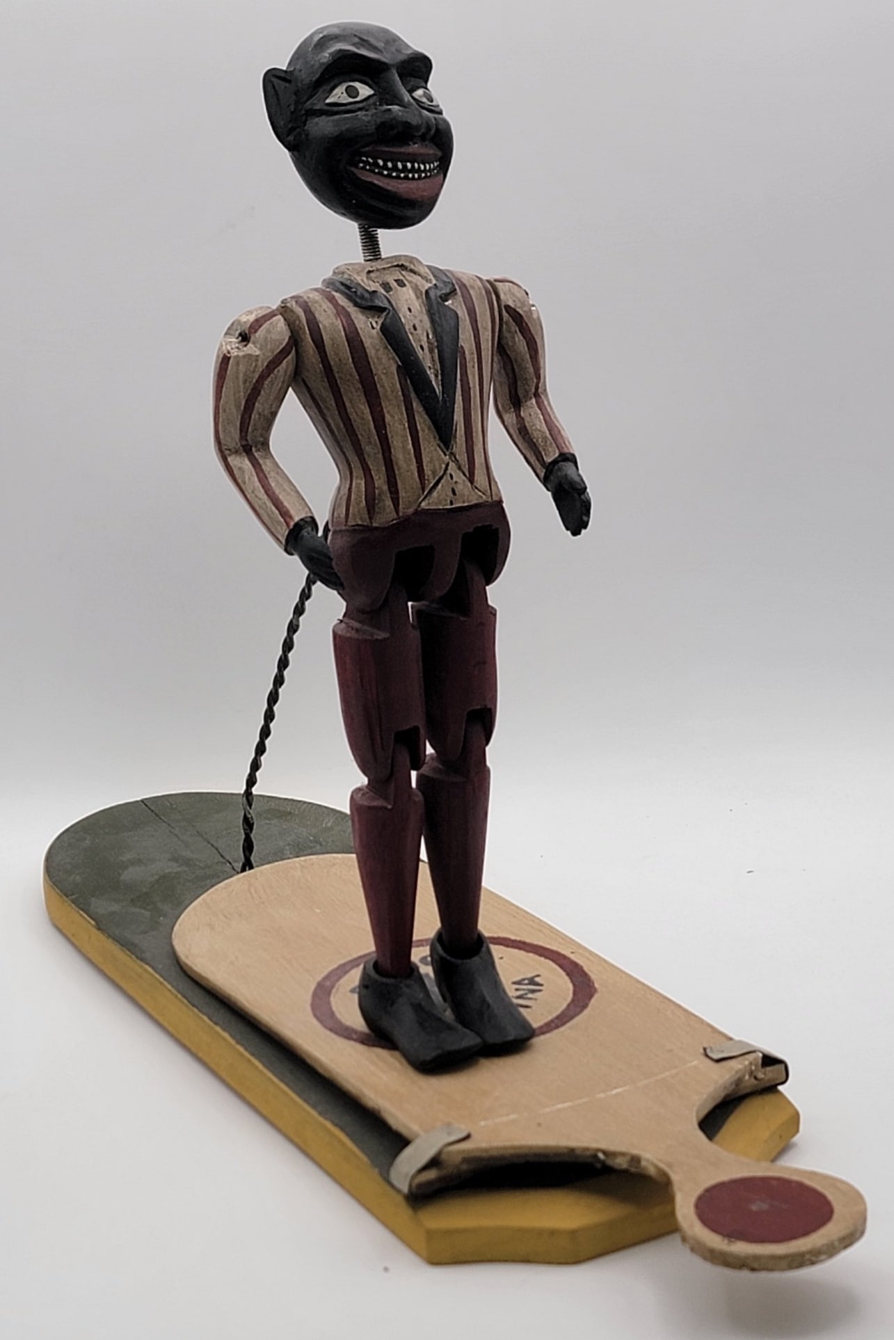 Folk Art Black Americana Dancin' Ballerina Toy: Folk Art Black Americana Dancin' Ballerina Toy. The painted wood toy is in nice condition and works great. Stands 14" tall x 18-3/4" across.