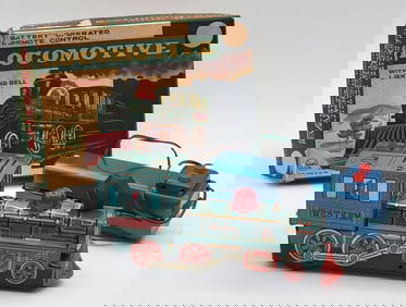 Vintage Marx Tin Litho Battery Operated Remote Control Western Locomotive NIB