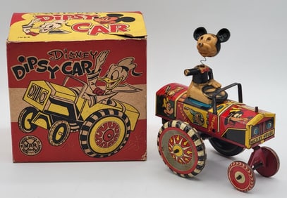Vintage Marx Tin Litho Wind-Up Disney Dipsy Car In Box