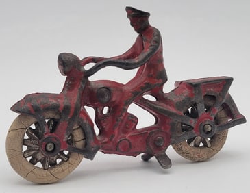 Vintage Kilgore Cast Iron Motorcycle With Delivery Rack