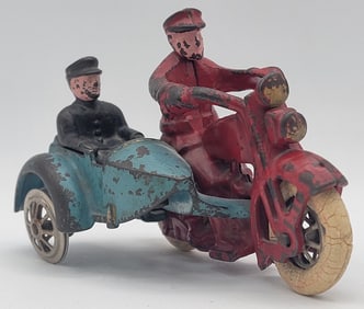 Antique Hubley Harley-Davidson Motorcycle With Sidecar and Riders