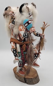 Native American "White Buffalo With White Buffalo Piggyback " Kachina Doll Signed Ron Jean