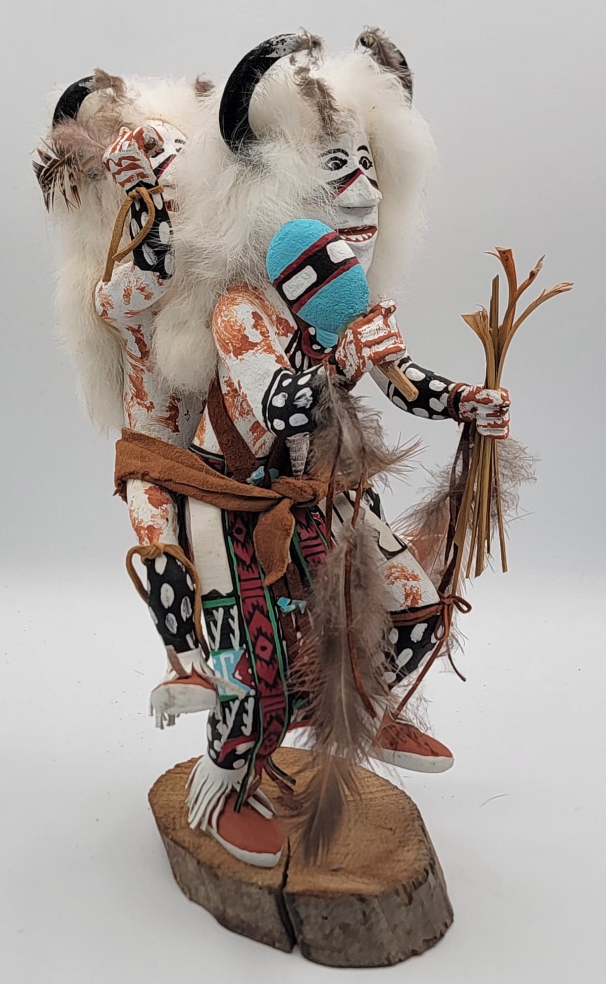Native American "White Buffalo With White Buffalo Piggyback " Kachina Doll Signed Ron Jean: Nice vintage Native American "White Buffalo with White Buffalo Piggyback" Kachina Doll signed Ron Jean. Signed on the base and measures approximately 13-1/2" tall x 7-3/4" across.