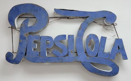 Distressed Metal Pepsi-Cola Cookie Cutter Advertising Sign