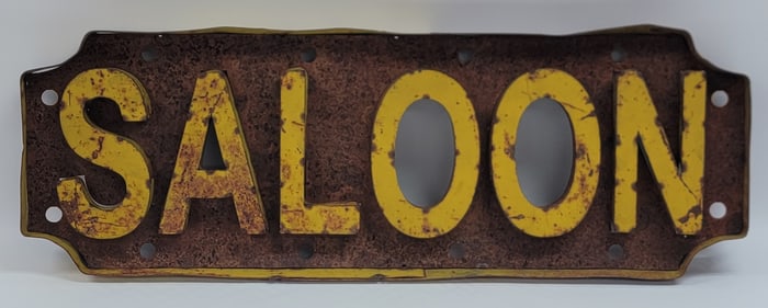Distressed Metal Saloon Cookie Cutter Advertising Sign