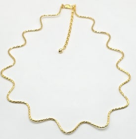 Ladies 14K Yellow Gold Diamond Cut Wavy Choker Necklace