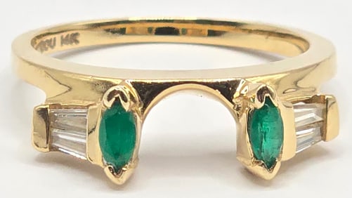 Ladies 14K Yellow Gold Diamond & Emerald Ring Jacket