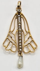 10K Yellow Gold Diamond & Pearl Filigree Pendant