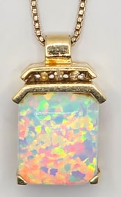 10K Yellow Gold Opal Pendant And Sterling Silver Chain