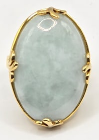 Ladies Gold Over Sterling Silver Jade Statement Ring