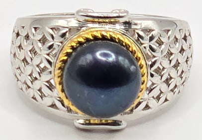 Ladies Sterling Silver Black Pearl Dinner Ring