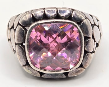 Ladies Sterling Silver Pink Sapphire Ring