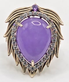 Ladies Joy Sterling Silver Lavender Jade & White Sapphire Ring