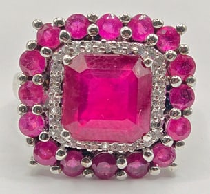 Sterling Silver 5.86 CTTW Mahaleo Ruby & .17 CTTW White Topaz Ring