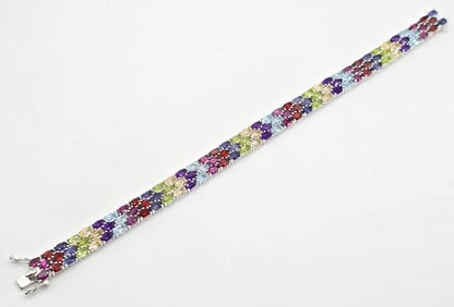 Ladies Sterling Silver Multi-Gemstone Bracelet