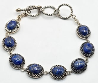 Ladies Sterling Silver Lapis Lazuli Toggle Clasp Bracelet