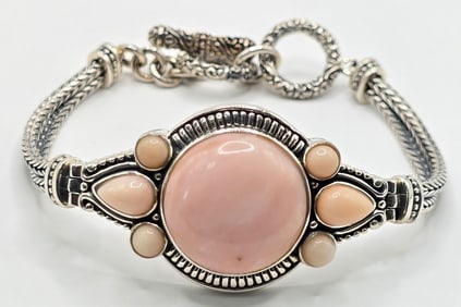 Ladies Sterling Silver Pink Opal Toggle Clasp Bracelet