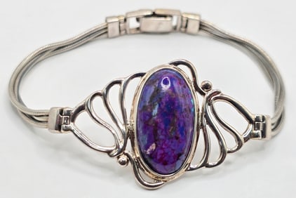 Ladies Sterling Silver Purple Turquoise Bracelet