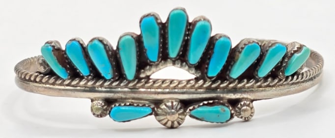 Vintage Sterling Native American Zuni Turquoise Cuff Bracelet