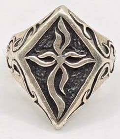 Vintage Men's Fire Cross Sterling Silver Ring