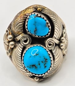 Vintage Native American Turquoise Sterling Silver Men's Ring