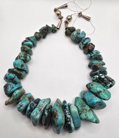 Vintage Large Turquoise & Sterling Silver Necklace