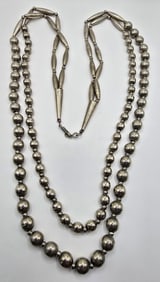 Vintage Native American Two-Strand Sterling Silver & Steel Beaded Necklace
