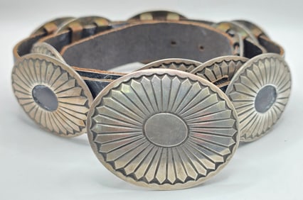 Sterling Silver Navajo Native American Concho Belt