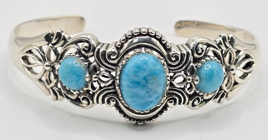 Ladies Sterling Silver Larimar Cuff Bracelet