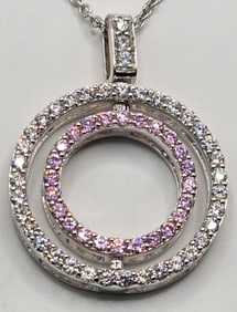 Ladies Sterling Silver Pink & White Sapphire Spinner Pendant & Chain