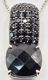 Ladies Sterling Silver Black Spinel Pendant & Chain