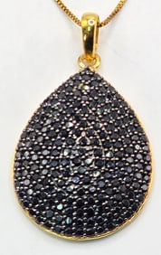 Ladies Gold Overlay Sterling Silver Black Spinel Pendant & Chain