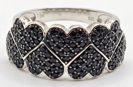 Ladies Sterling Silver Black Spinel Heart Ring